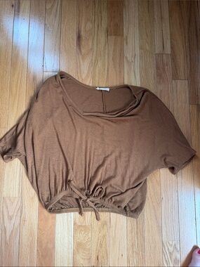 Olivia Rae Brown Drawstring Crop Tee